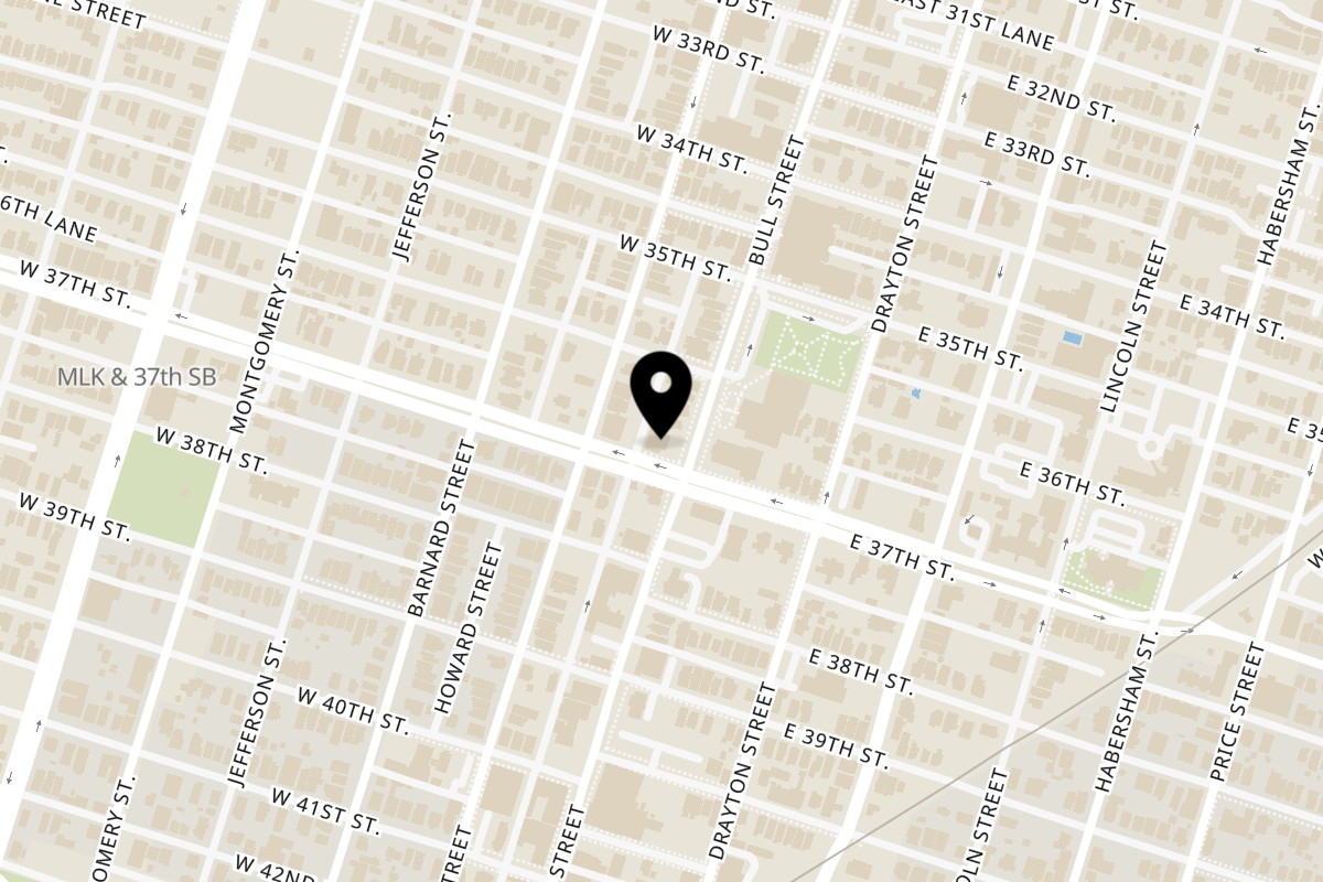 Map showing the location of Big Bon Bodega Savannah on 2011 Bull St in Savannah